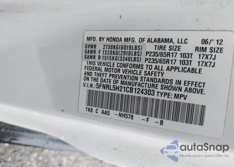 2012 Honda Odyssey Lx from USA, damaged, VIN 5FNRL5H21CB124303